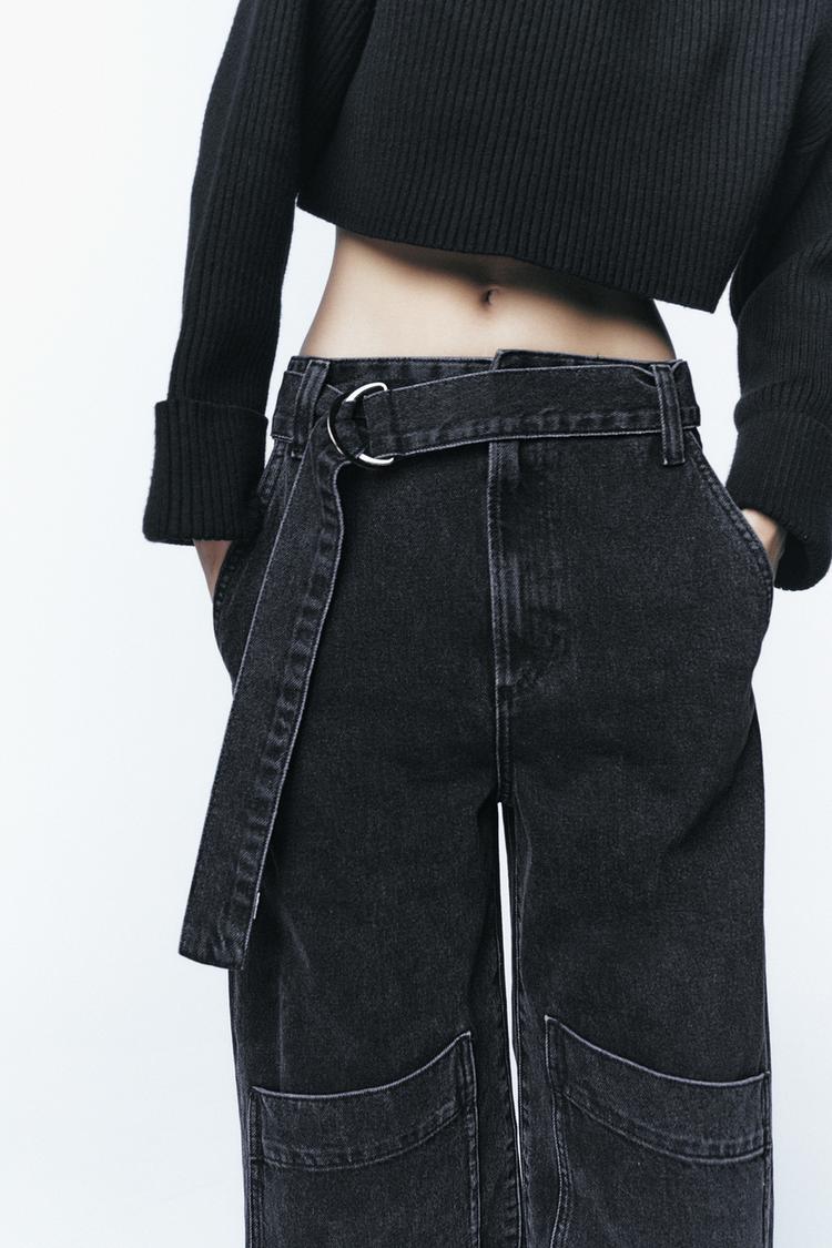 ZW THE BELTED DENIM デニムパンツ - ブラック | ZARA Japan / 日本